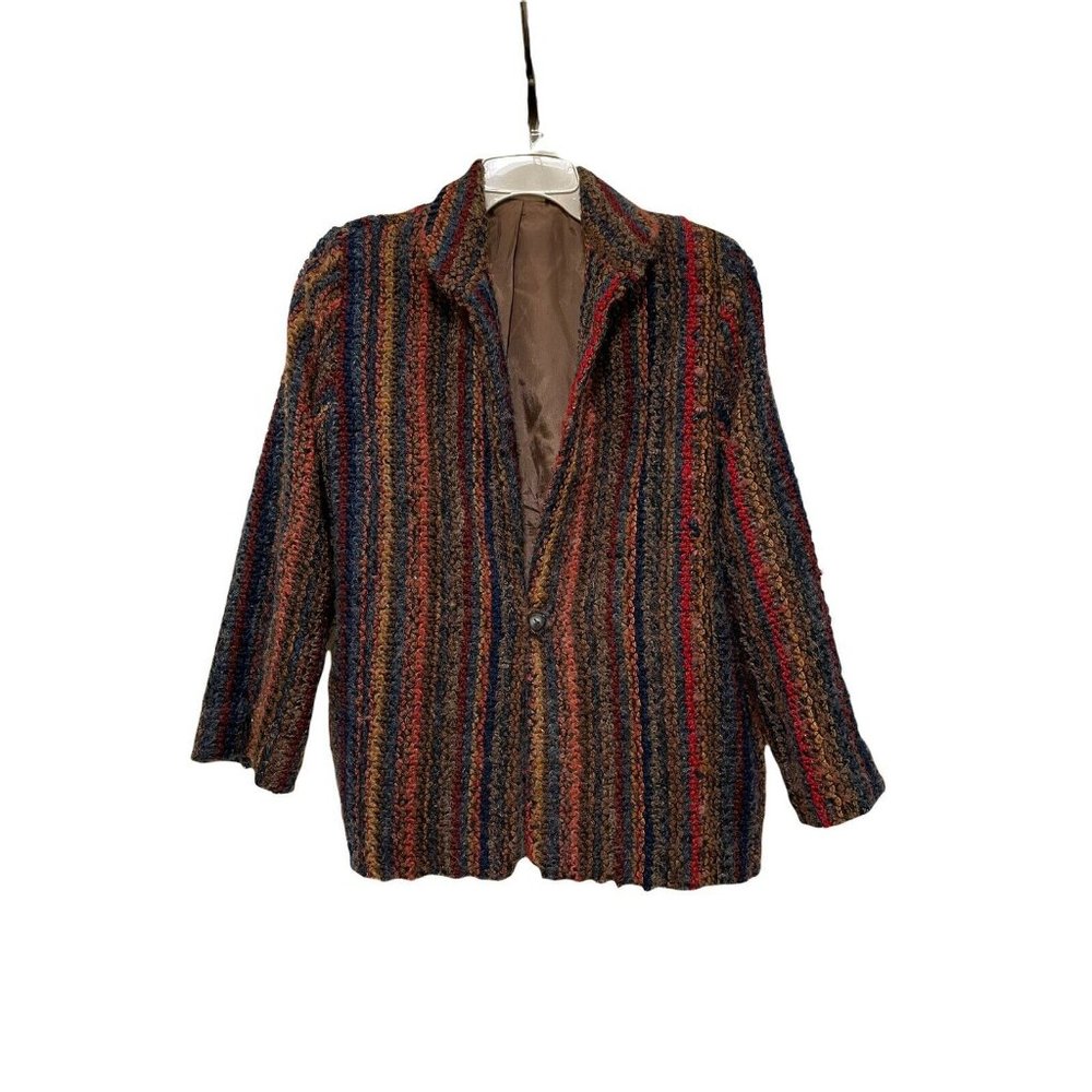 Item Eyes Womens Blazer‎ Tapestry Jacket Orange Blue Dog Strips 14